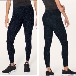 Lululemon Sz 6 Fast & Free 7/8 Tight II Nulux 25" Nouveau Mach Blue Black W5ATMS